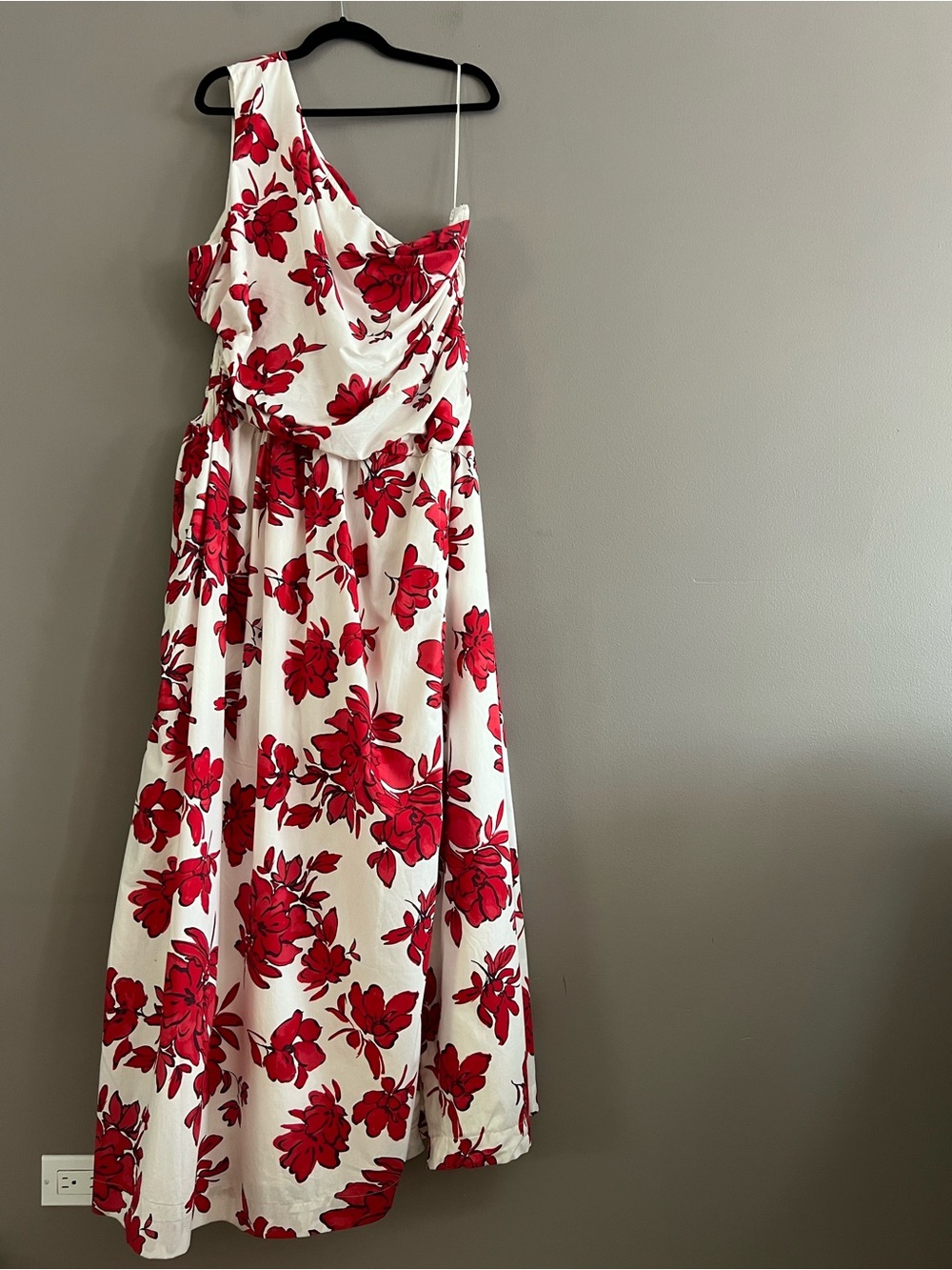 Abercrombie & Fitch One Shoulder Cutout Maxi Dress Red Floral Sz XXL T Side Slit